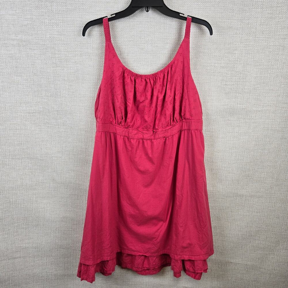 Maurices 1X Raspberry Eyelet Lace Pink Sleeveless Sun Dress Size 1 Plus Babydoll